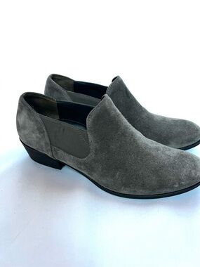 Paul Green Suede Ankle Booties Taupe Gray Low Heel Slip On Sz 6 - UK Sz 4